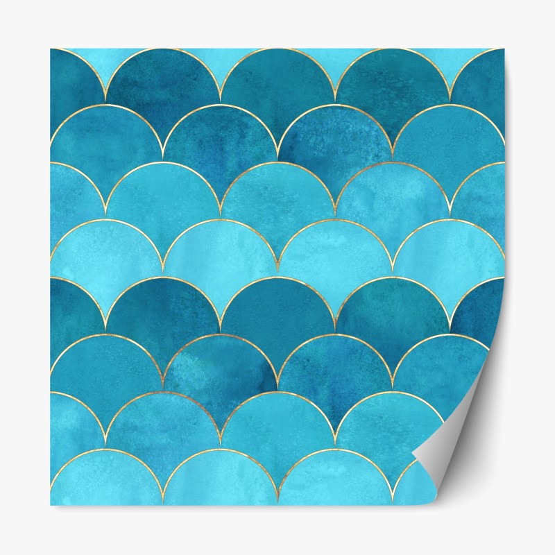 Naklejka repozycjonowalna turkusowy wzór łusek z złotymi detalami