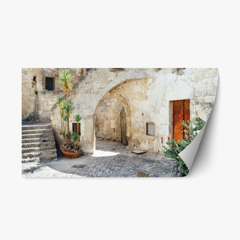 Naklejka repozycjonowalna śródziemnomorski kamienny dziedziniec z łukiem