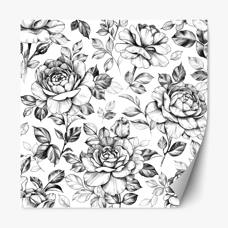 Naklejka repozycjonowalna ręcznie rysowany wzór róż