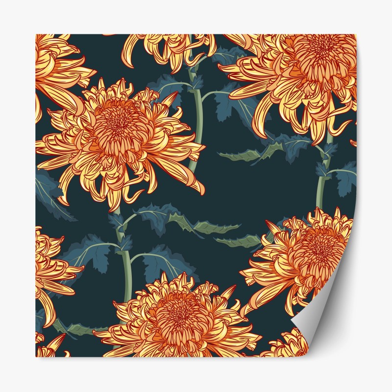 Naklejka repozycjonowalna złota chryzantema botaniczny wzór
