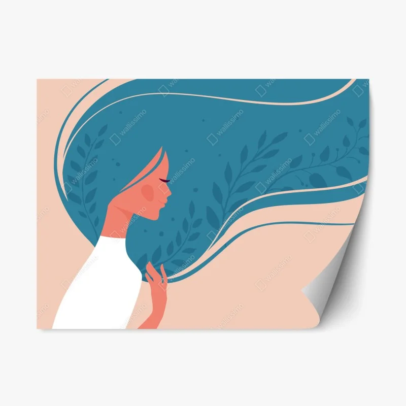 Naklejka repozycjonowalna spokojny kwiatowy profil z falującymi włosami