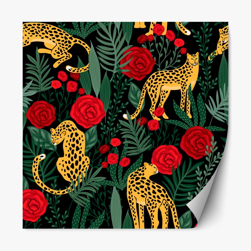 Naklejka repozycjonowalna egzotyczny wzór z gepardami i różami