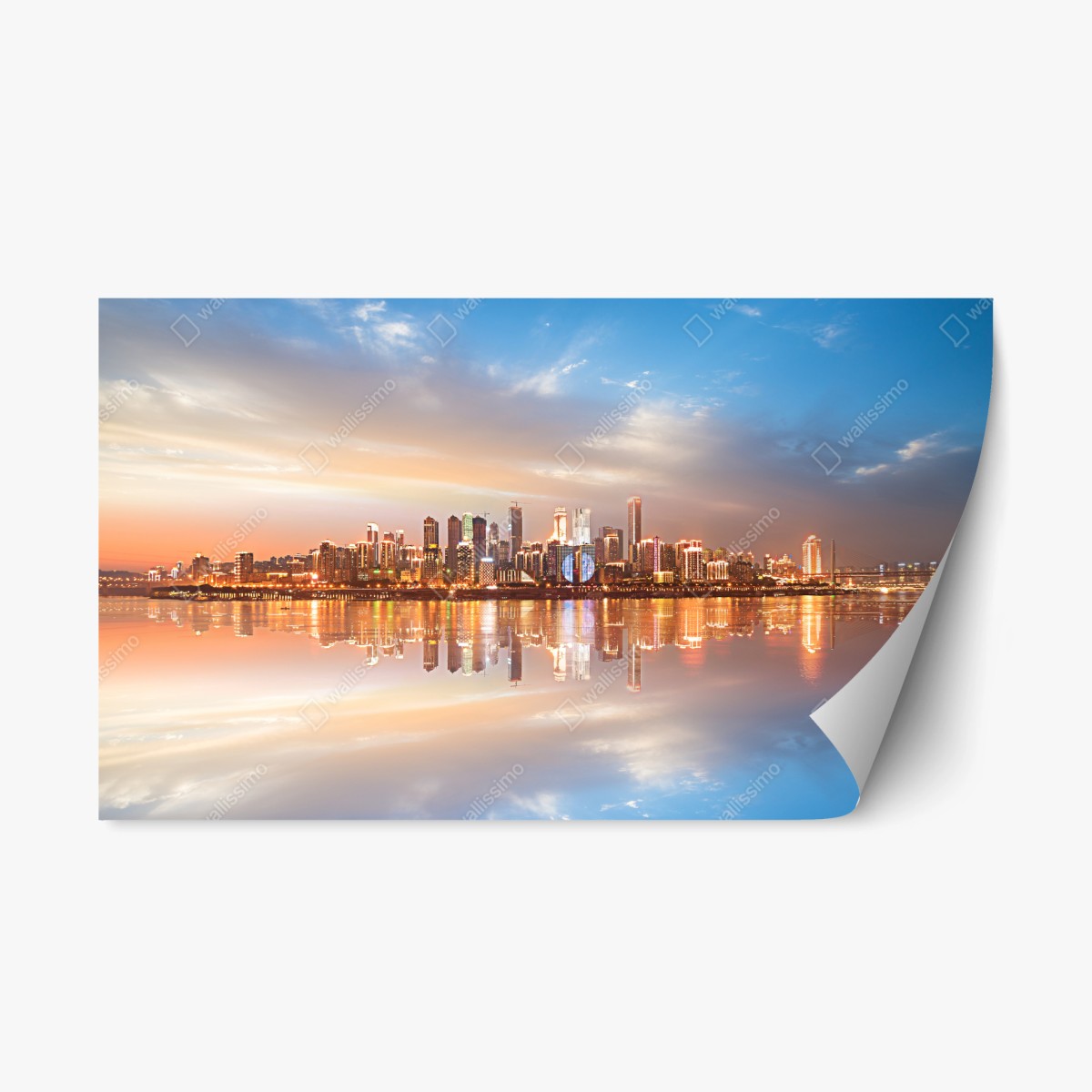 Naklejka repozycjonowalna panorama miasta odbita w wodzie o zmierzchu – Wallissimo®