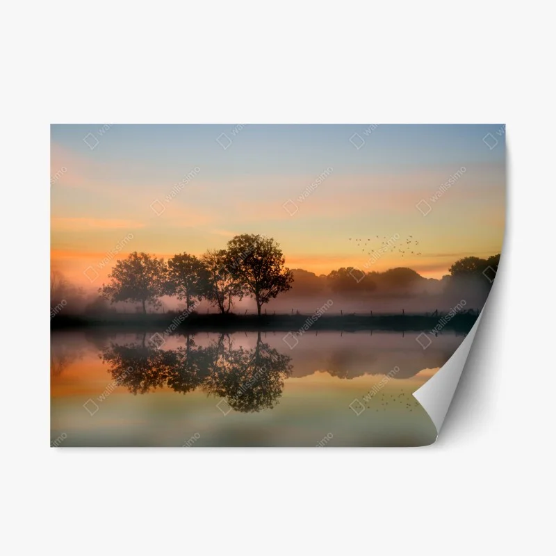 Naklejka repozycjonowalna mglisty jesienny wschód słońca nad Angielską wsią