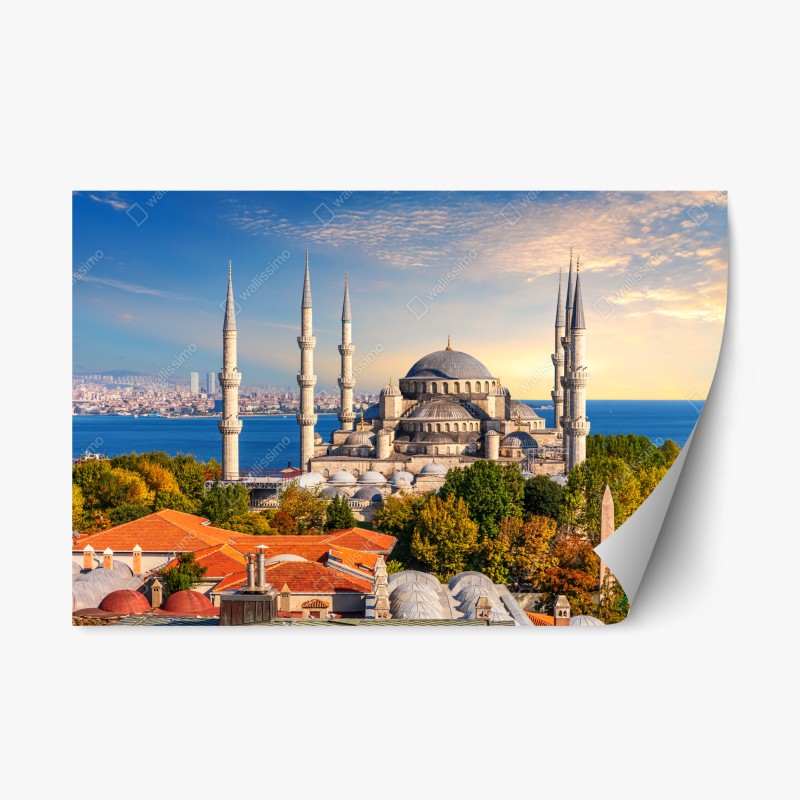 Naklejka repozycjonowalna Stambuł z Błękitnym Meczetem o zachodzie słońca
