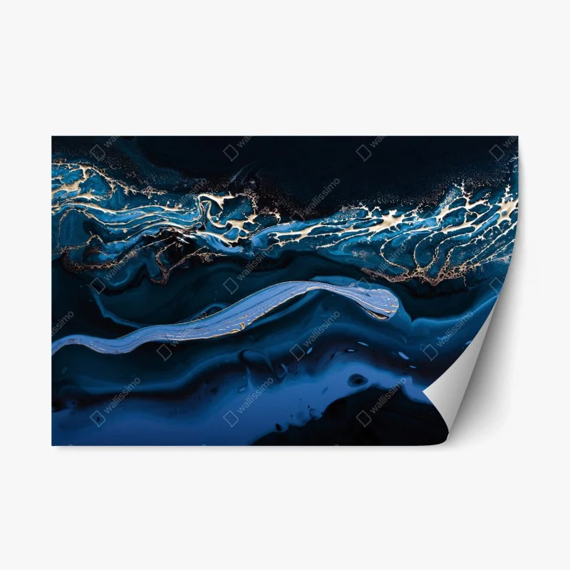 Naklejka repozycjonowalna granatowo-złota abstrakcja w ruchu