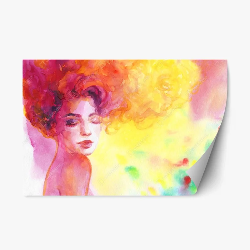 Naklejka repozycjonowalna promienny akwarelowy portret kobiety