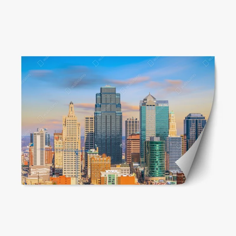 Naklejka repozycjonowalna panorama Kansas City o zachodzie słońca