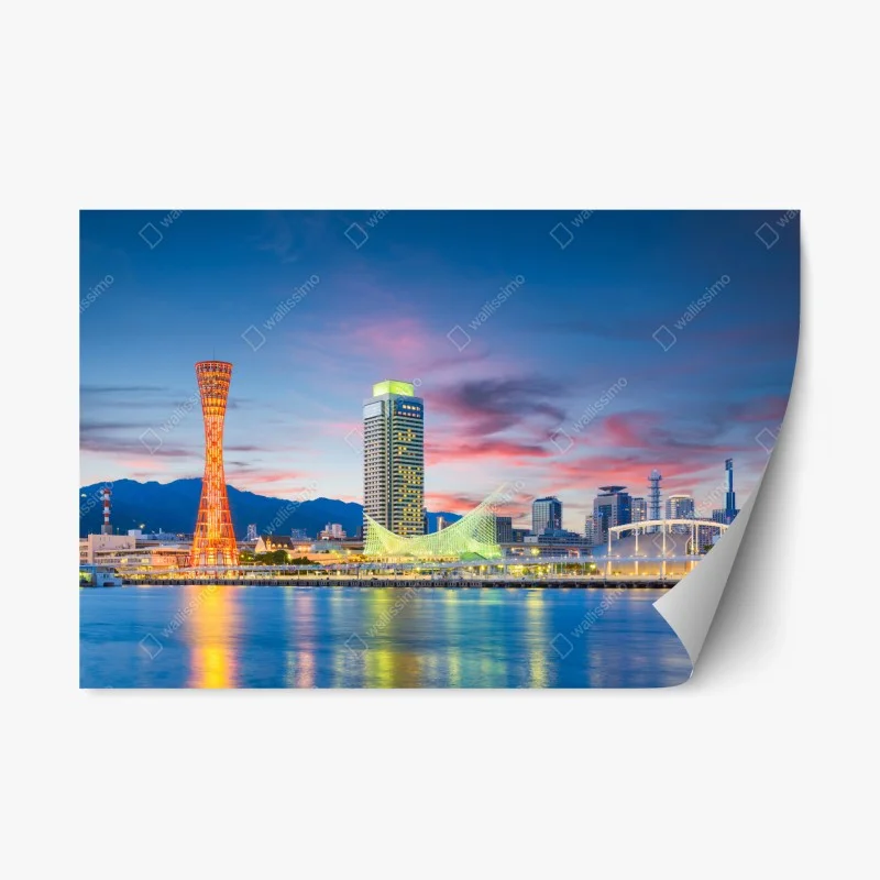 Naklejka repozycjonowalna Kobe panorama portu o zmierzchu