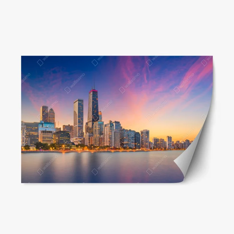 Naklejka repozycjonowalna panorama Chicago o zmierzchu