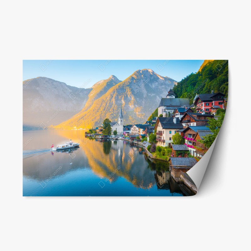 Naklejka repozycjonowalna poranny blask Hallstatt nad jeziorem