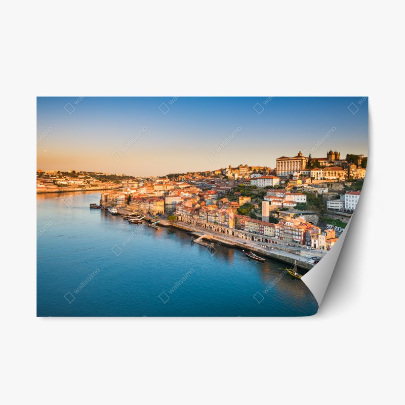 Naklejka repozycjonowalna słoneczna panorama nabrzeża Porto o zachodzie słońca