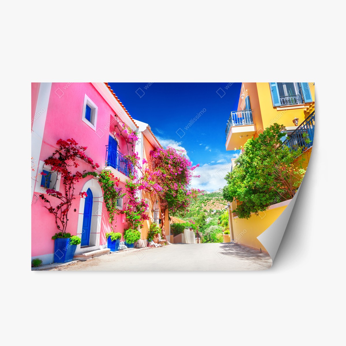 Naklejka repozycjonowalna kolorowa uliczka na Kefalonii – Wallissimo®