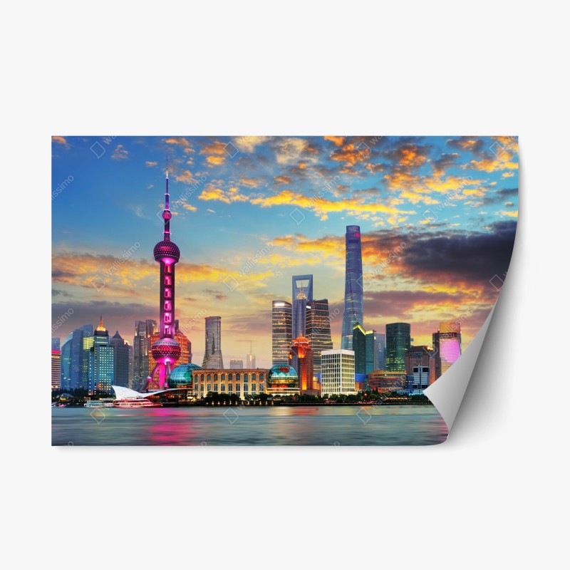 Naklejka repozycjonowalna Szanghaj panorama miasta o zachodzie słońca
