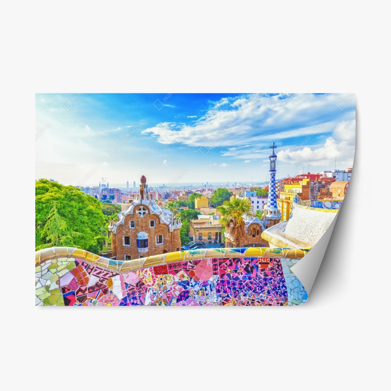 Naklejka repozycjonowalna żywa Barcelona Park Güell mozaikowa panorama