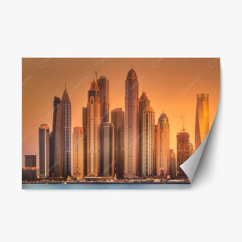 Naklejka repozycjonowalna panorama Dubaju w złotym świetle