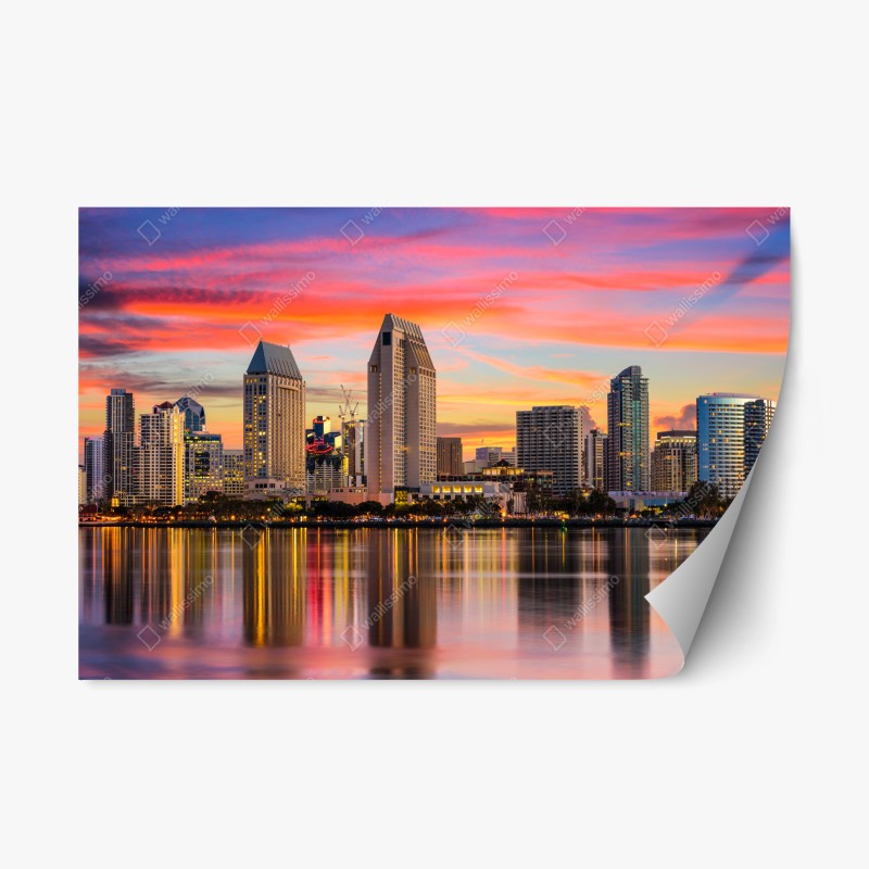 Naklejka repozycjonowalna San Diego panorama miasta o zachodzie słońca