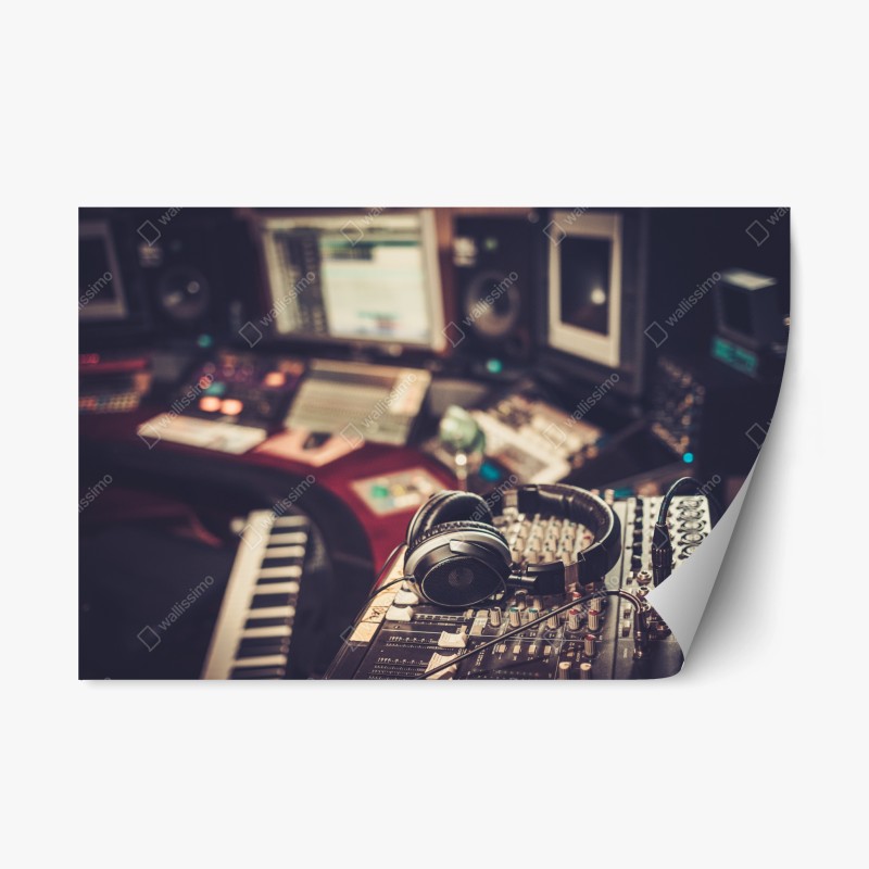 Naklejka repozycjonowalna vintageowe studio nagraniowe przy konsoli mikserskiej