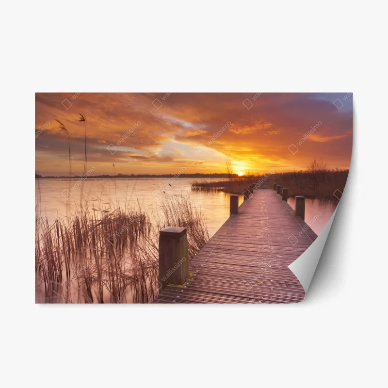 Naklejka repozycjonowalna wschód słońca nad jeziorem w Amsterdamie