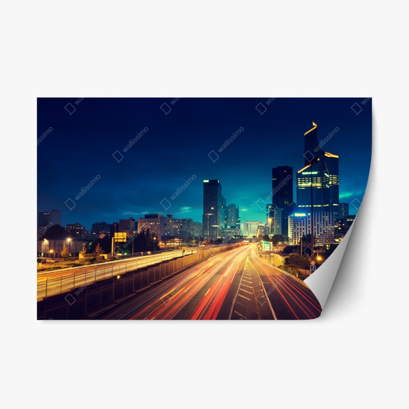 Naklejka repozycjonowalna La Défense panorama miasta o zmierzchu