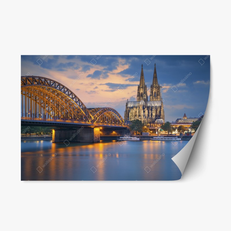 Naklejka repozycjonowalna katedra w Kolonii i most o zmierzchu