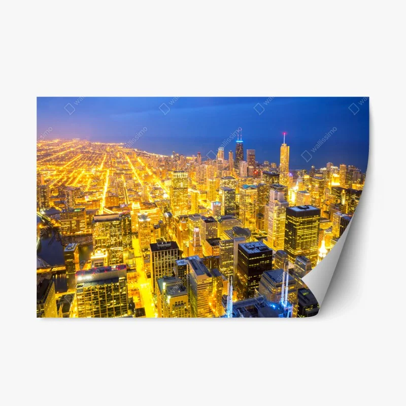 Naklejka repozycjonowalna lotnicza panorama Chicago nocą