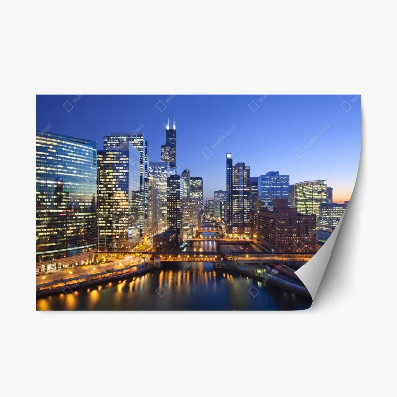 Naklejka repozycjonowalna widok na panoramę Chicago o zmierzchu