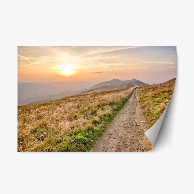 Naklejka repozycjonowalna szlak o zachodzie słońca w Bieszczadach