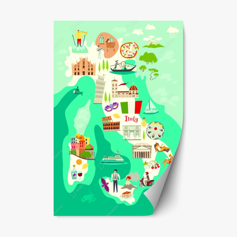 Naklejka repozycjonowalna Włochy mapa turystyczna z ikonicznymi zabytkami