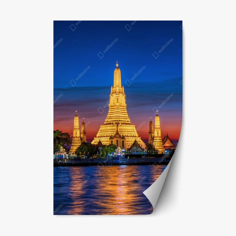 Naklejka repozycjonowalna złote Wat Arun o zmierzchu