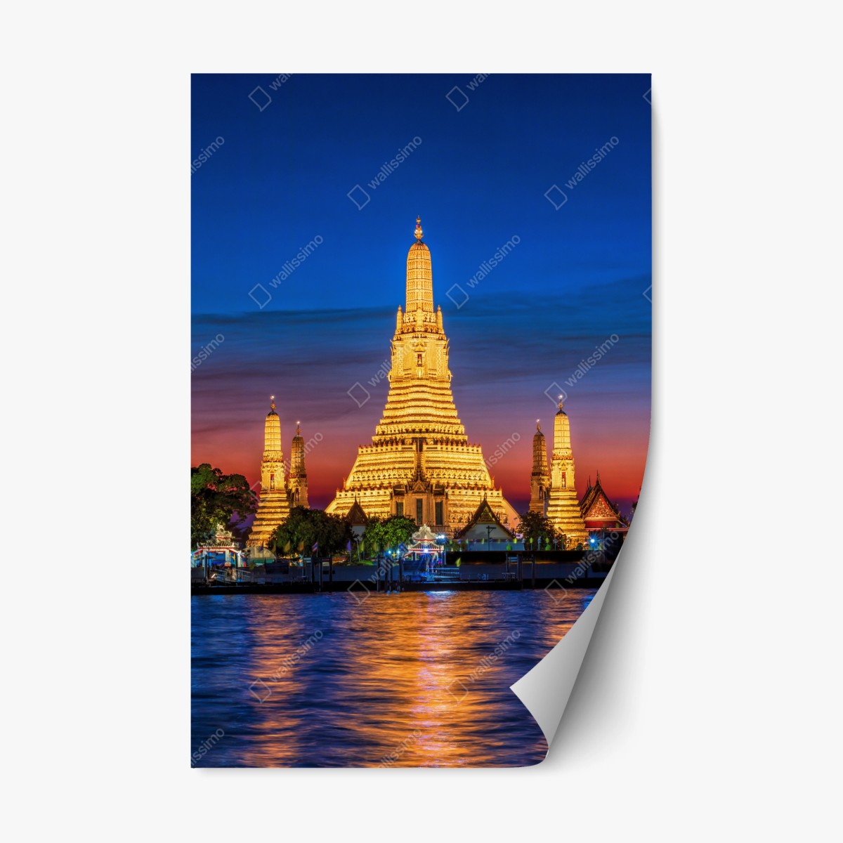 Naklejka repozycjonowalna złote Wat Arun o zmierzchu – Wallissimo®