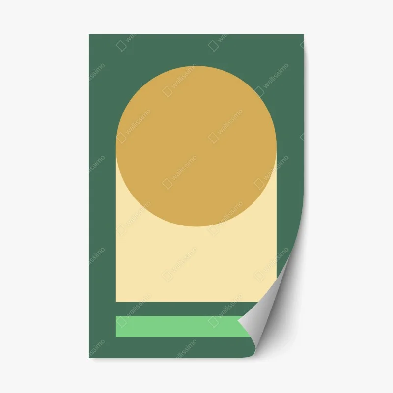 Naklejka repozycjonowalna złote słońce nad geometrycznym blokiem