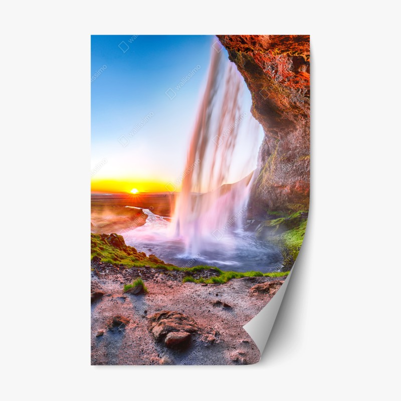Naklejka repozycjonowalna Seljalandsfoss wodospad o zachodzie słońca