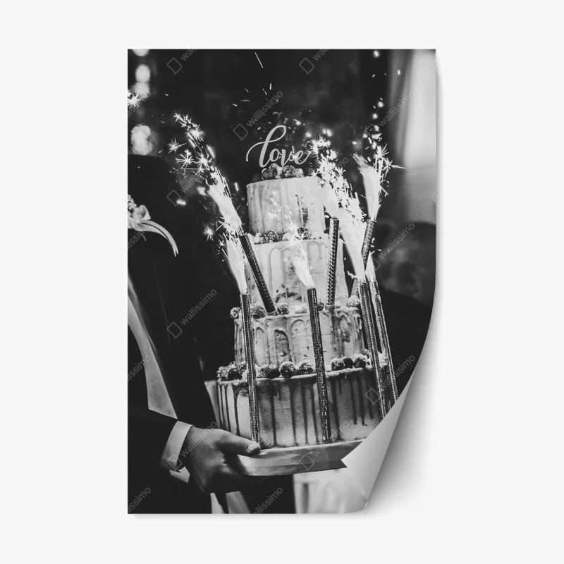 Naklejka repozycjonowalna rustykalny tort ślubny ze zimnymi ogniami