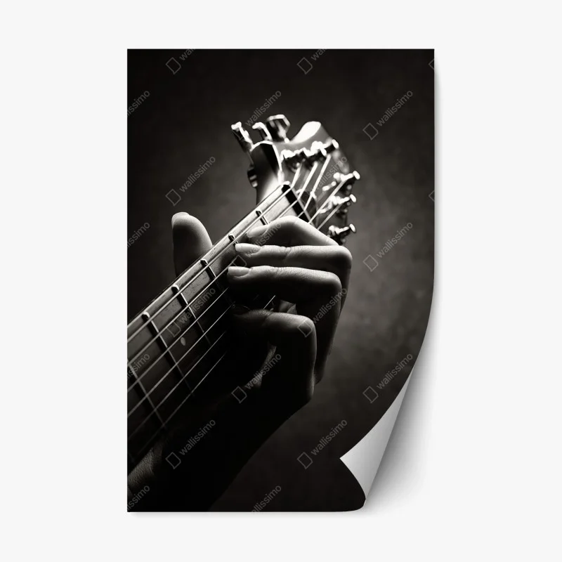 Naklejka repozycjonowalna zbliżenie dłoni gitarzysty na gryfie