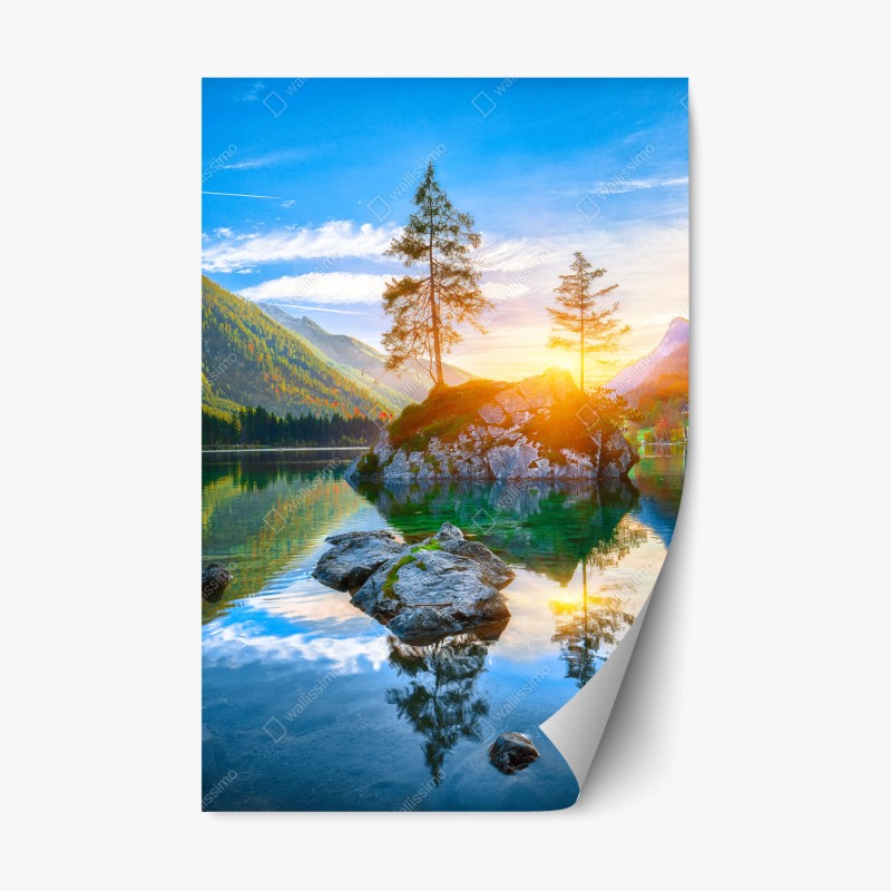 Naklejka repozycjonowalna zachód słońca nad Hintersee