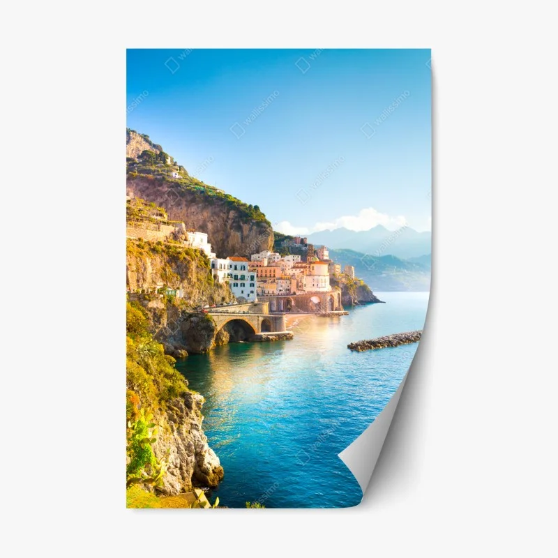 Naklejka repozycjonowalna słoneczna wioska nadbrzeżna na klifie