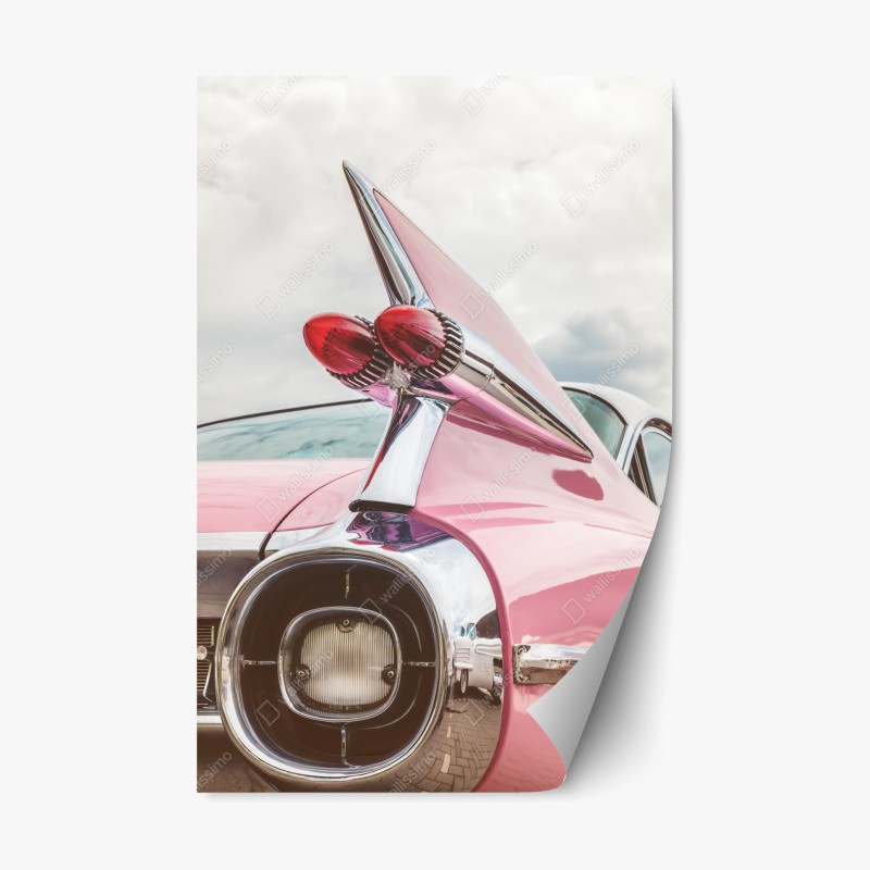 Naklejka repozycjonowalna różowy retro klasyczny samochód płetwa