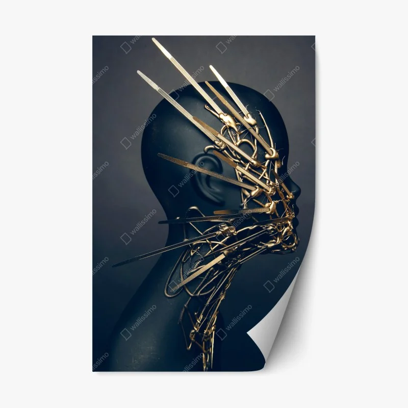 Naklejka repozycjonowalna złota rzeźba portretowa na czarnym manekinie