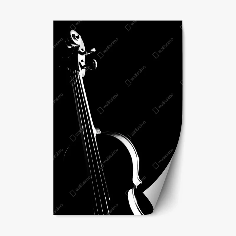 Naklejka repozycjonowalna elegancka sylwetka skrzypiec na czarnym tle