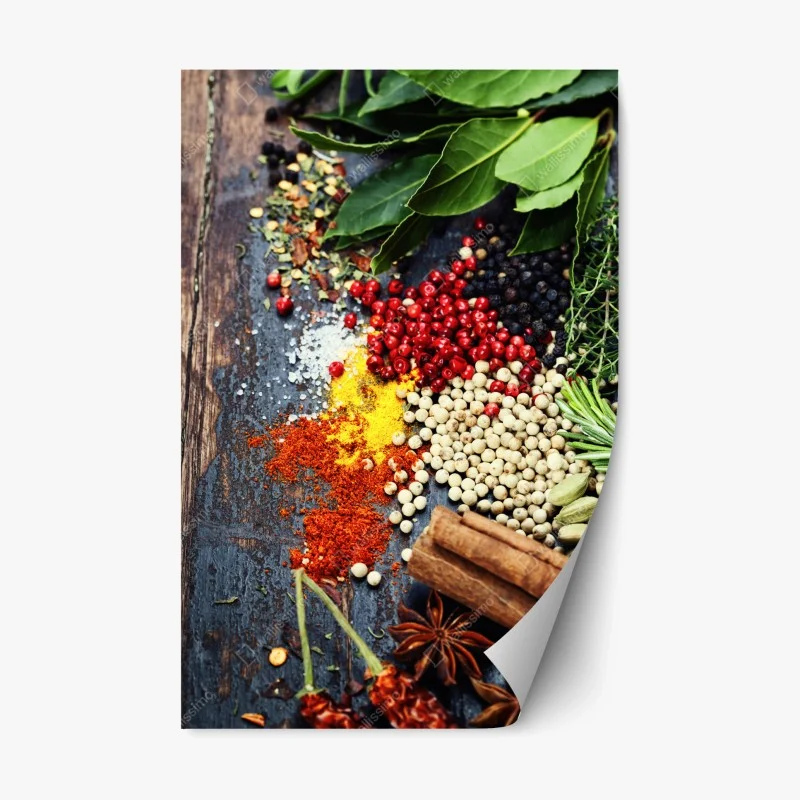 Naklejka repozycjonowalna intensywny zestaw przypraw na rustykalnym drewnie