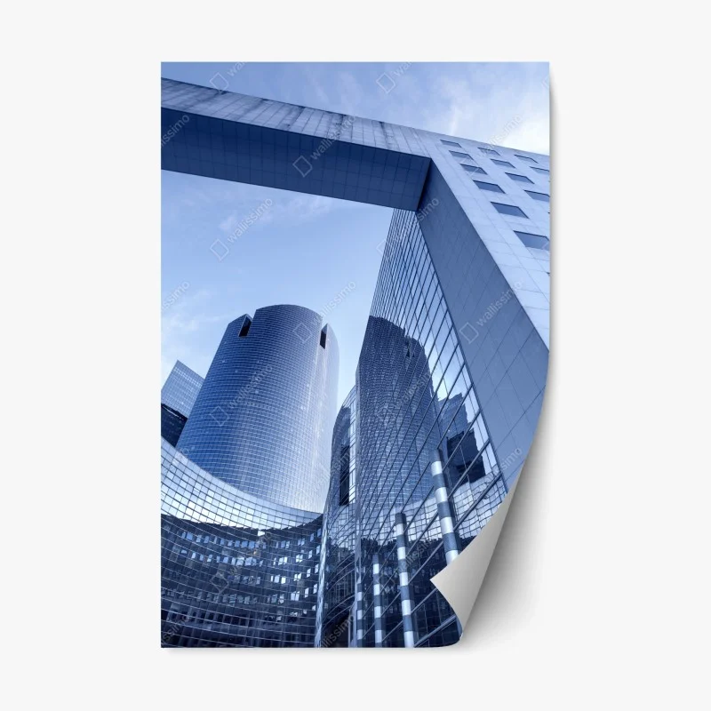 Naklejka repozycjonowalna nowoczesna niebieska panorama miejska