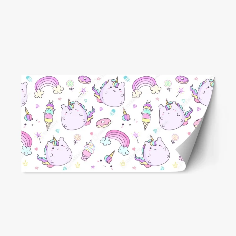 Naklejka repozycjonowalna zabawny pastelowy wzór z jednorożcowym kotem