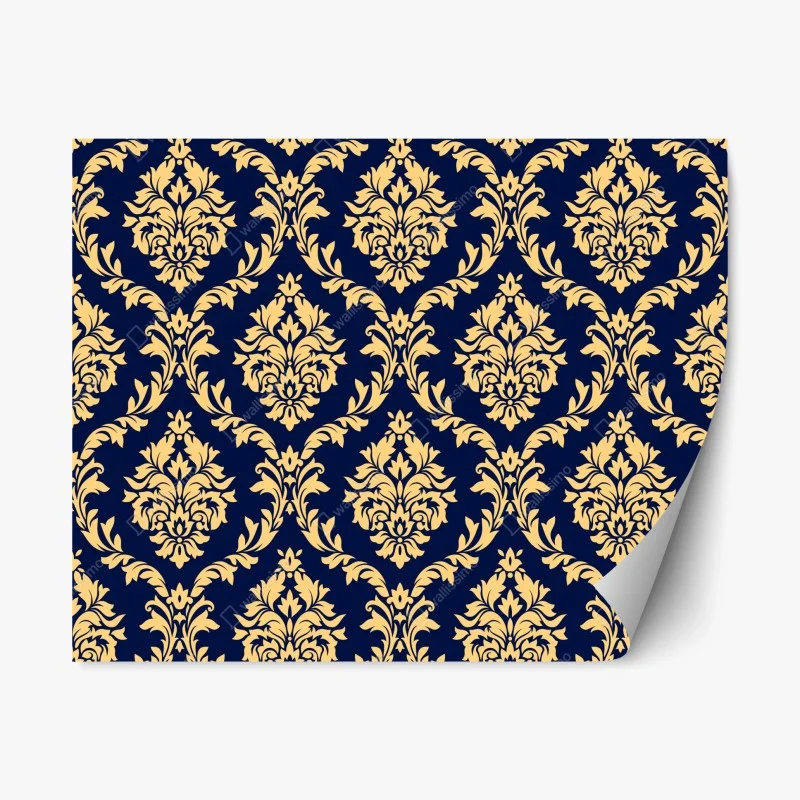 Naklejka repozycjonowalna wzór damaskowy w odcieniach złota i granatu
