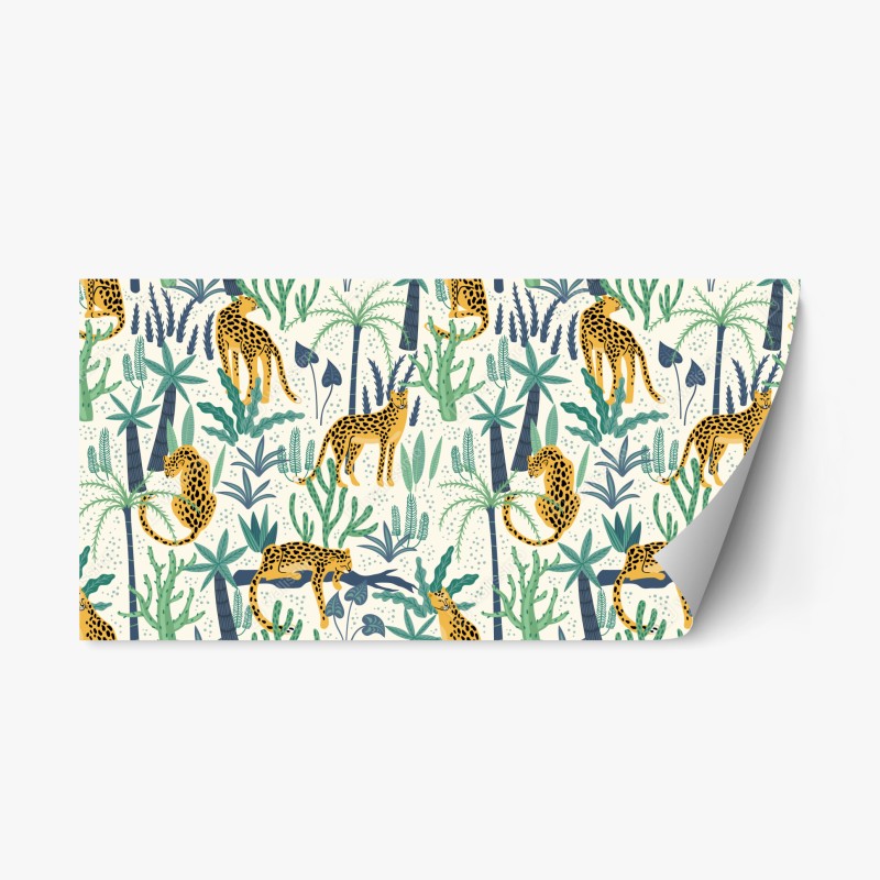 Naklejka repozycjonowalna tropikalny wzór z lampartami