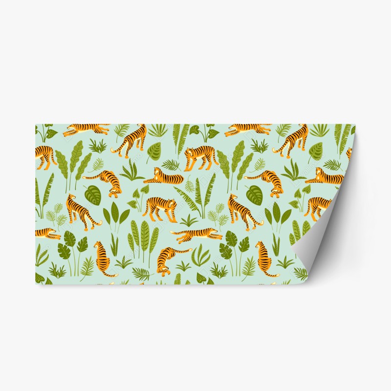 Naklejka repozycjonowalna egzotyczne tygrysy wśród liści