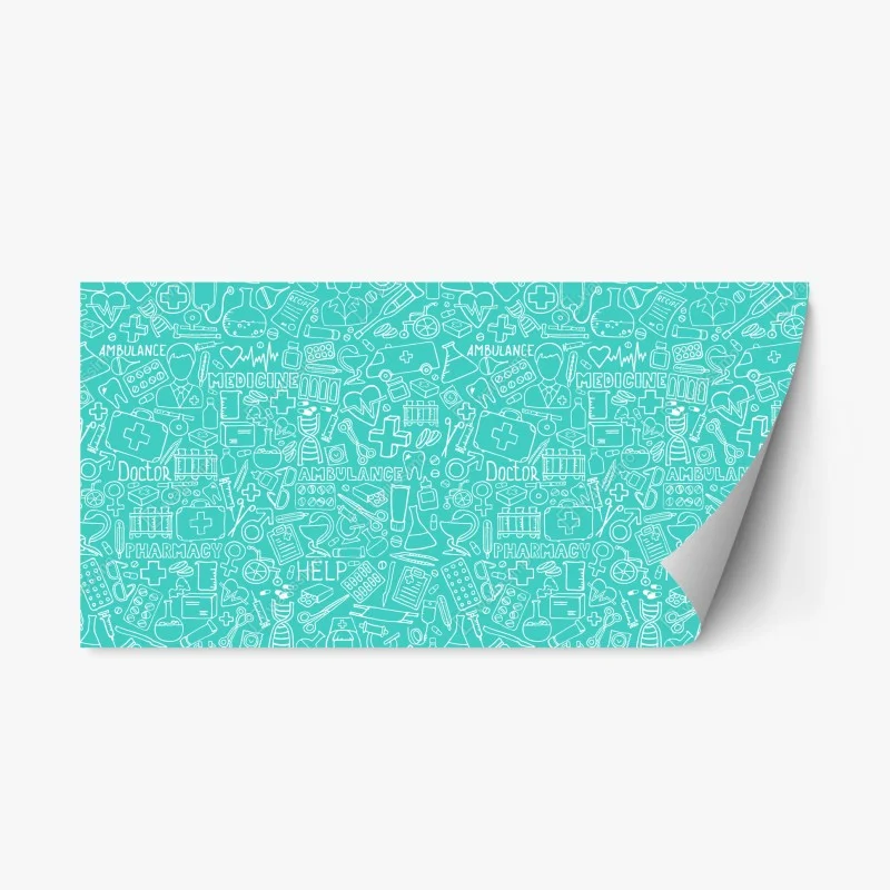 Naklejka repozycjonowalna turkusowy wzór z ikonami medycznymi