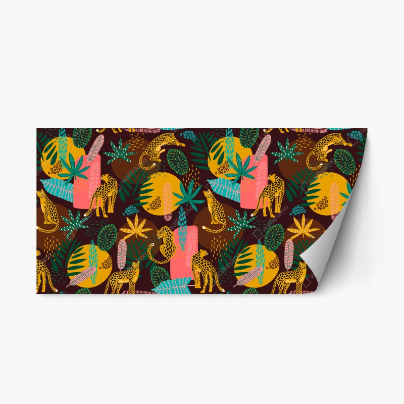Naklejka repozycjonowalna tropikalny wzór z gepardami i żywą roślinnością