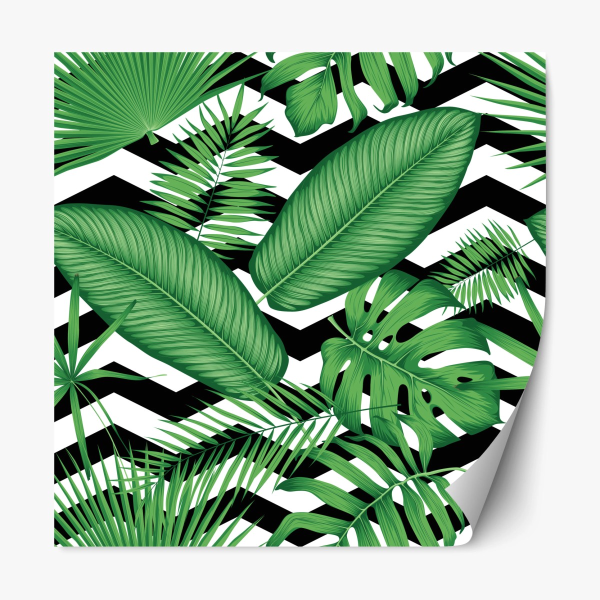 Naklejka repozycjonowalna tropikalne liście na zygzakowatym tle – Wallissimo®