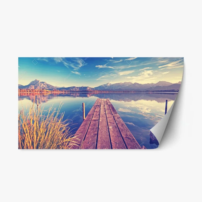 Naklejka repozycjonowalna drewniany pomost nad górskim jeziorem